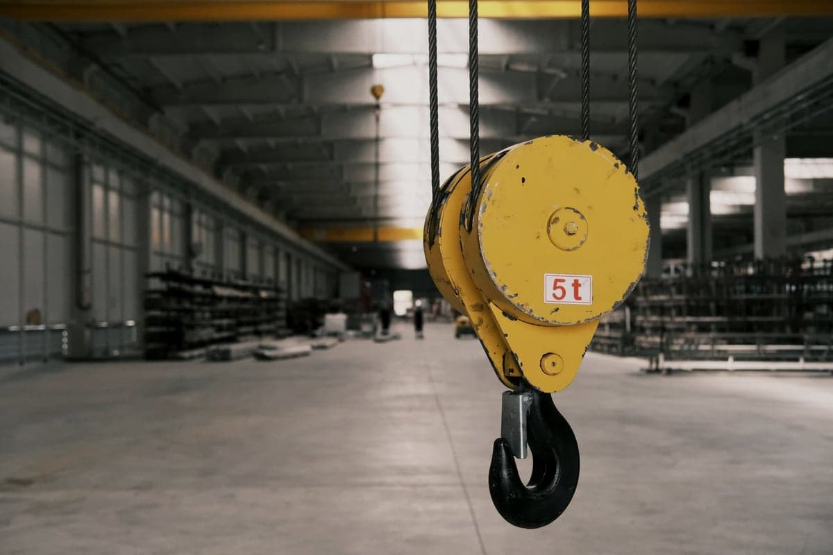 A ceiling-mounted storage lift platform with a winch in a garage